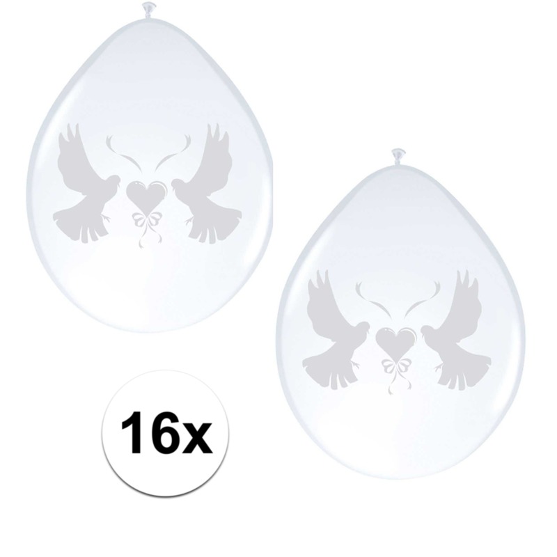 16x Witte duifjes huwelijks ballonnen