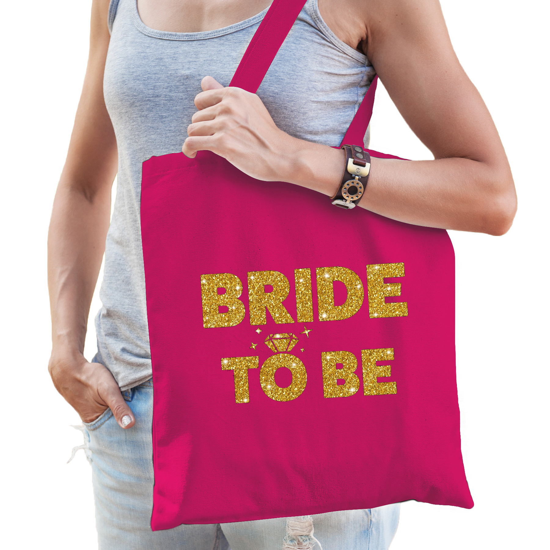 1x Bride Squad vrijgezellenfeest tasje roze goud/ goodiebag dames