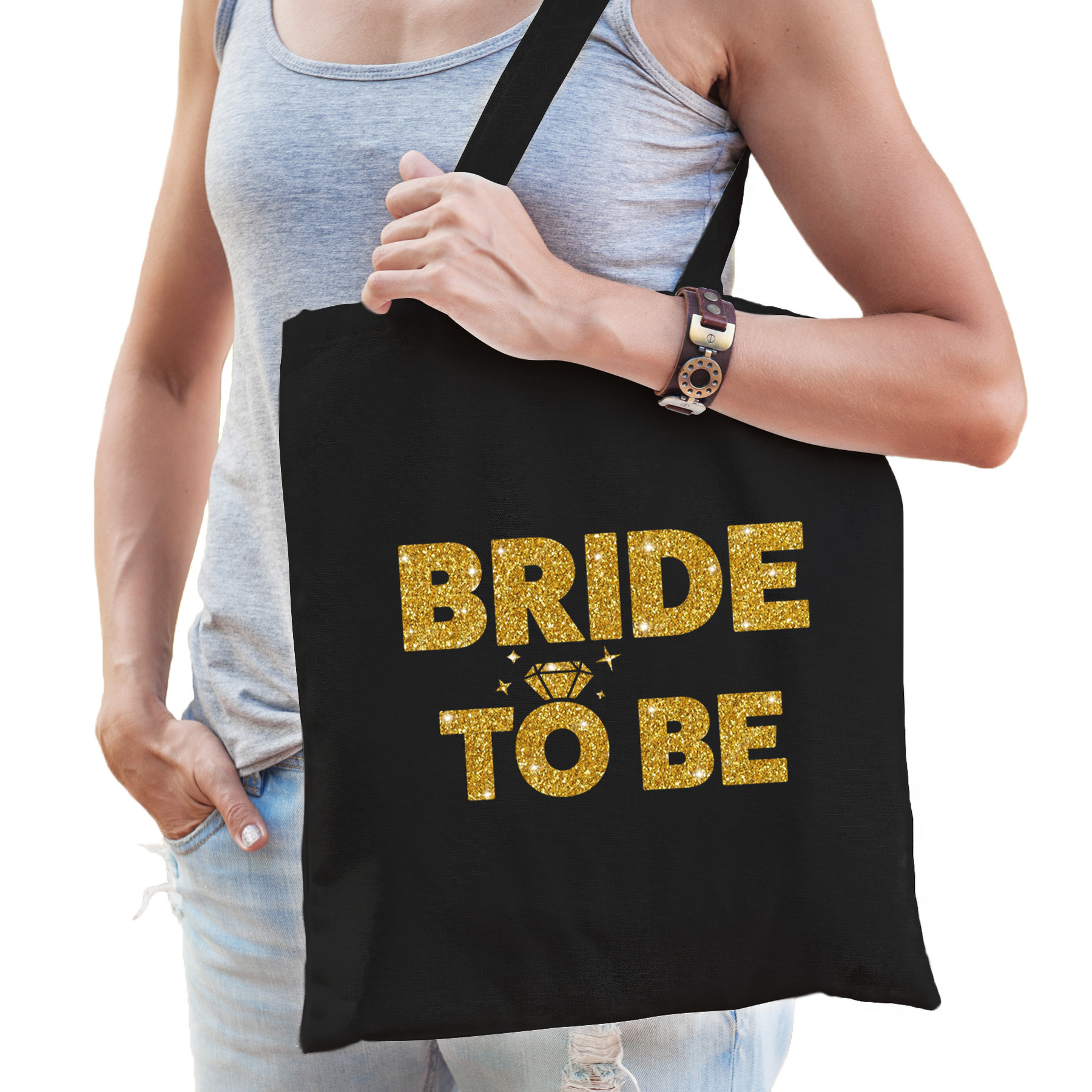 1x Bride To Be vrijgezellenfeest tasje zwart goud/ goodiebag dames