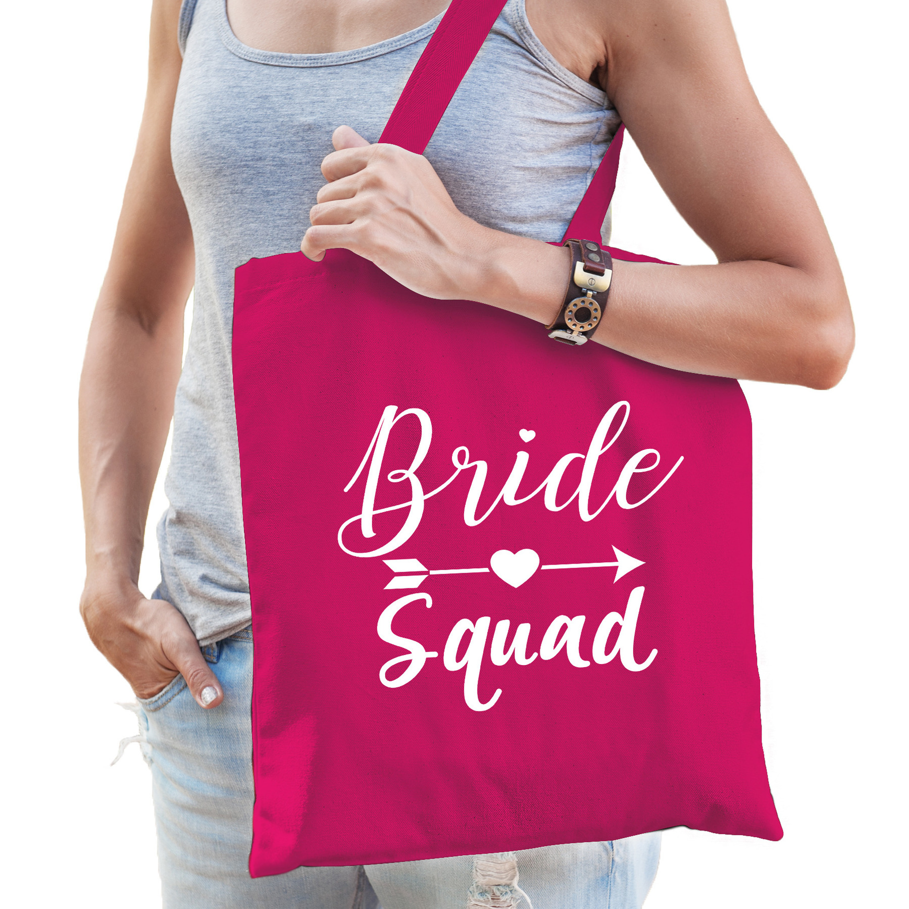 1x Vrijgezellenfeest Bride Squad tasje roze/ goodiebag dames