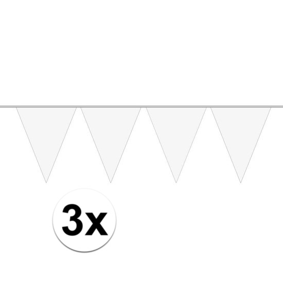 3x Mini vlaggenlijn-slinger versiering wit