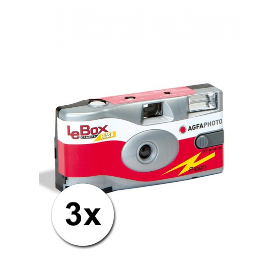 3x Wegwerp AgfaPhoto LeBox 400 camera met flitser