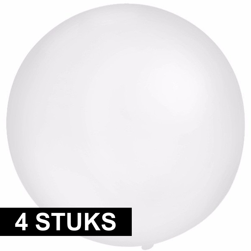 4x ronde ballonnen wit 60 cm voor helium of lucht