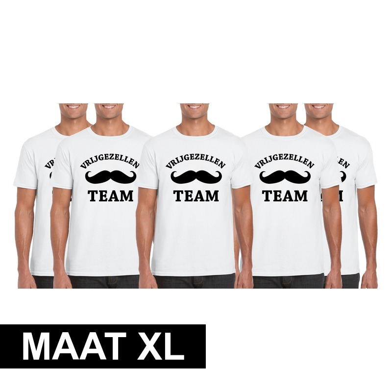 5x Vrijgezellenfeest Team t-shirt wit heren Maat XL