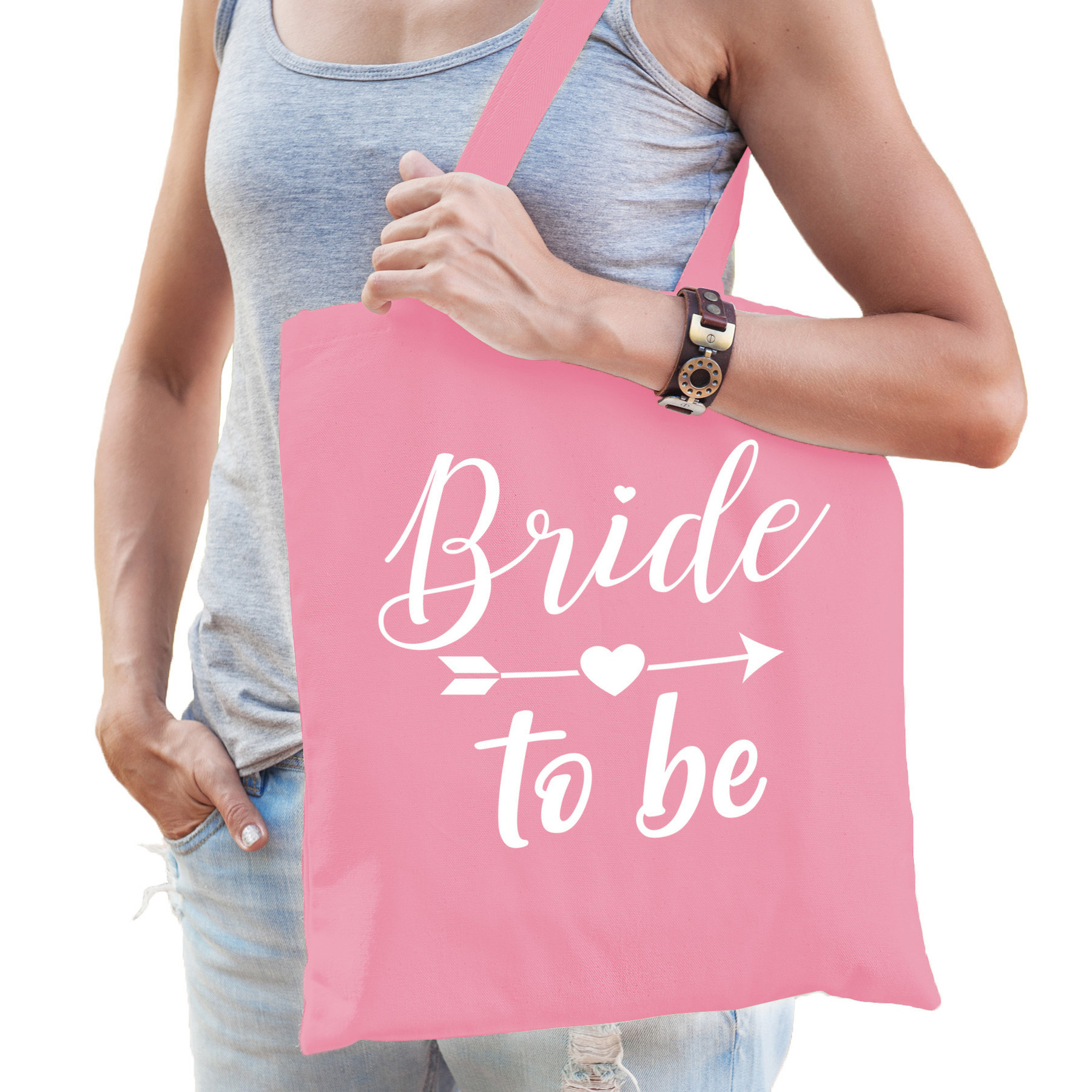 Bride to be tas bruiloft-vrijgezellenfeest roze katoen 42 x 38 cm