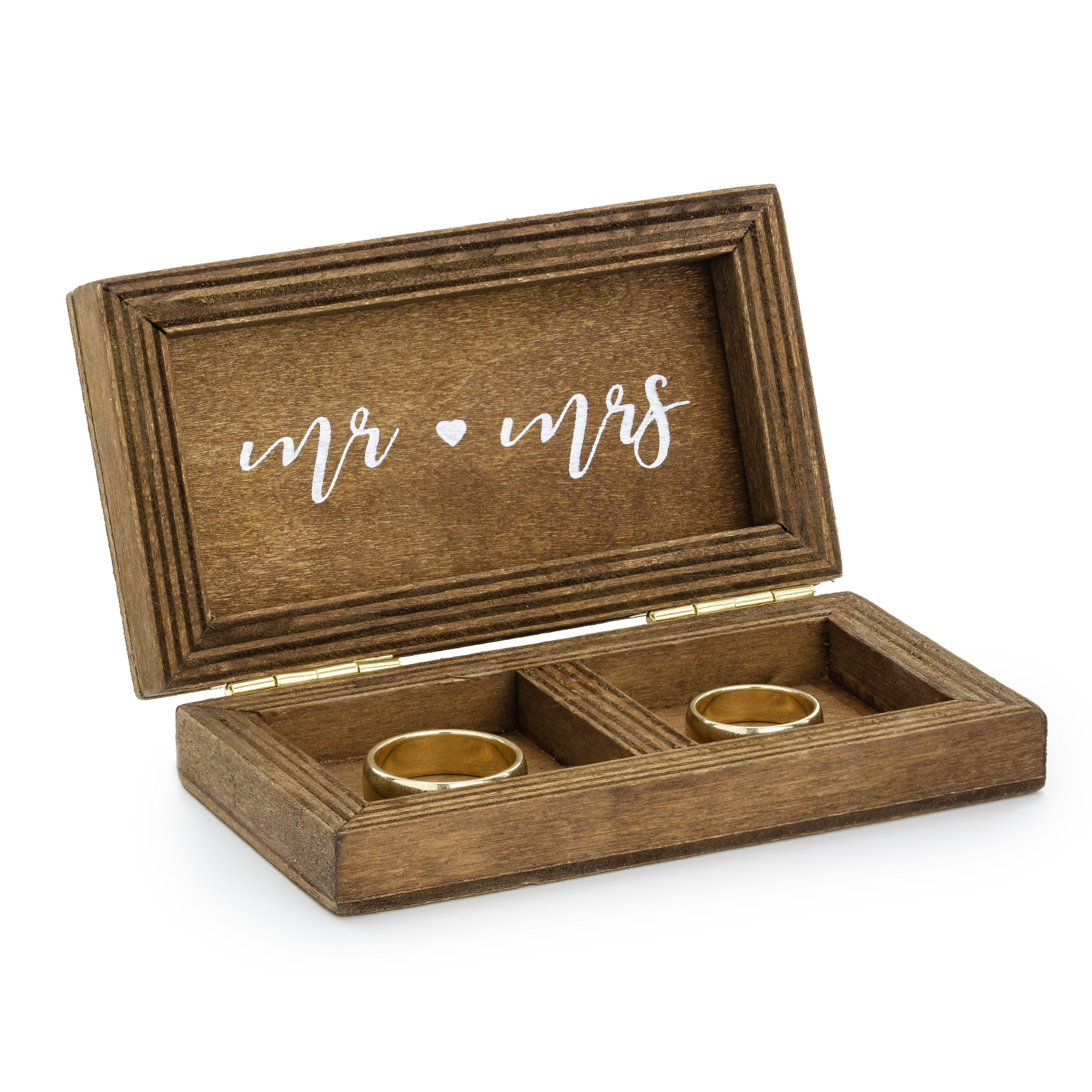Bruiloft-huwelijk trouwringen kistje hout MR and MRS alternatief ringkussen 10 x 5,5 cm