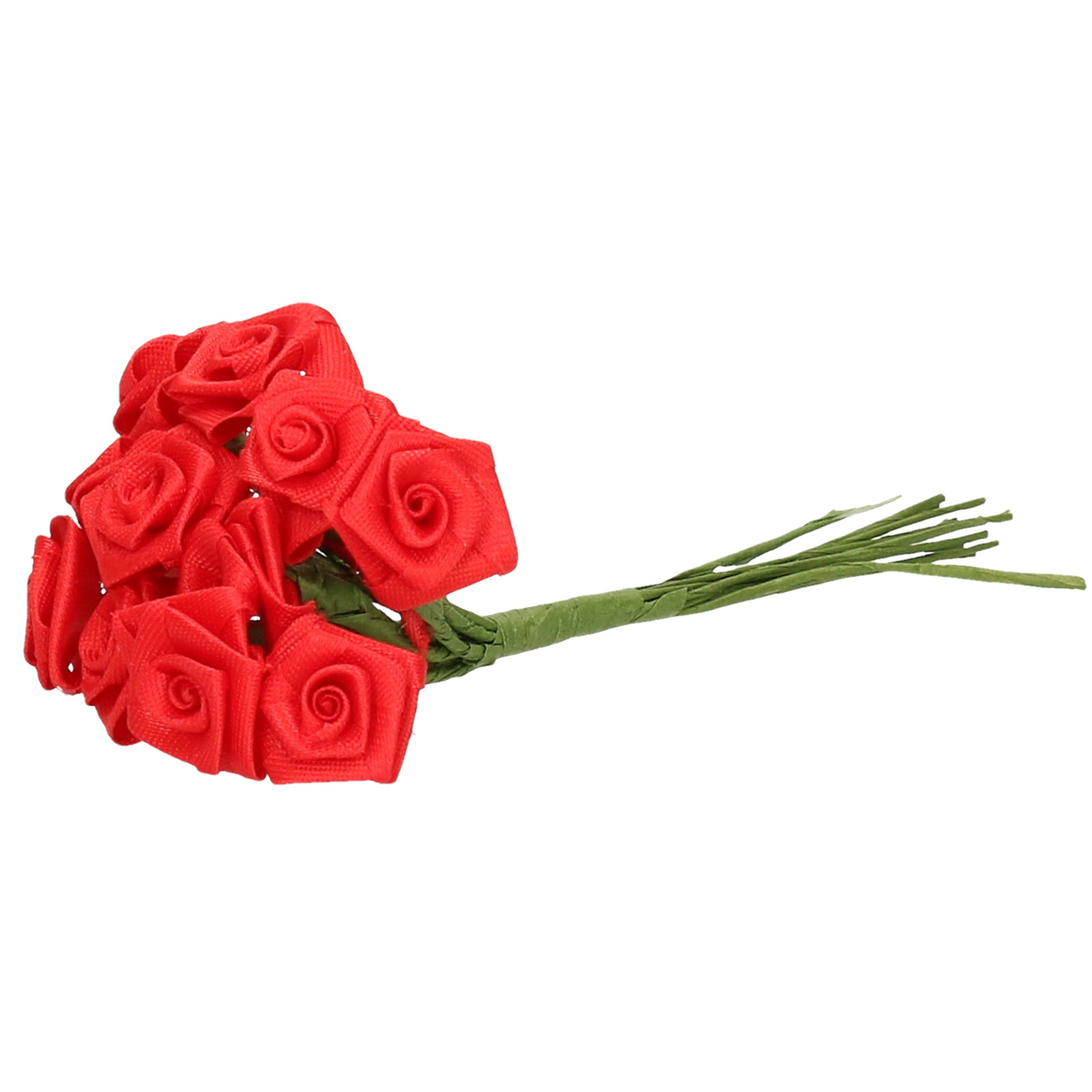 Decoratie roosjes satijn - bosje van 12 st - rood - 12 cm - hobby/DIY bloemetjes