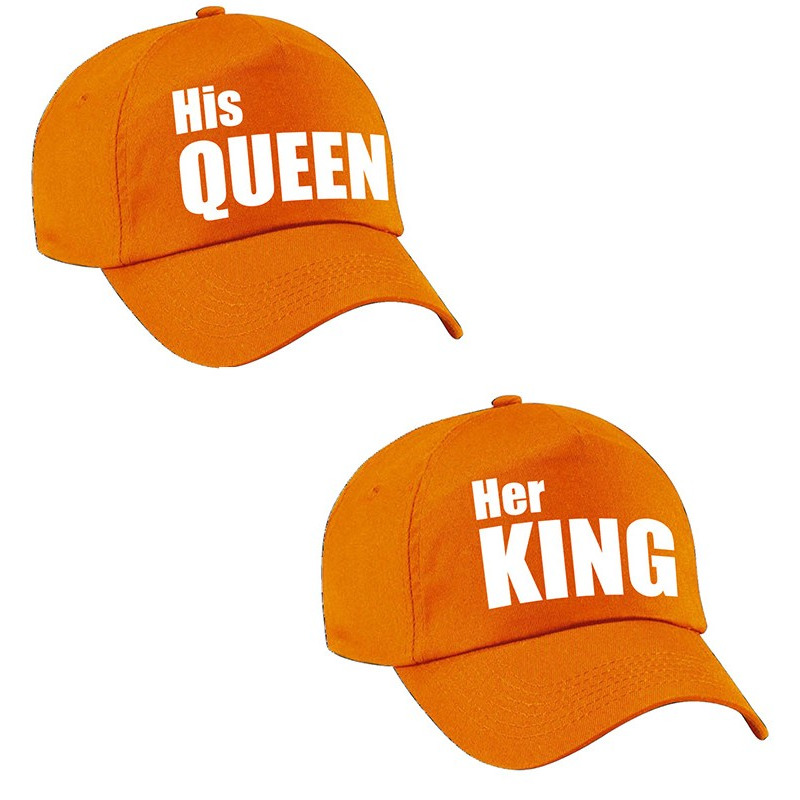 Her King-His Queen petten oranje met witte letters volwassenen