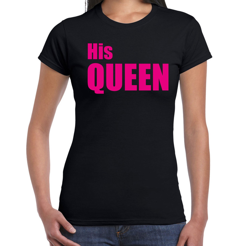 His queen t-shirt zwart met roze letters voor dames