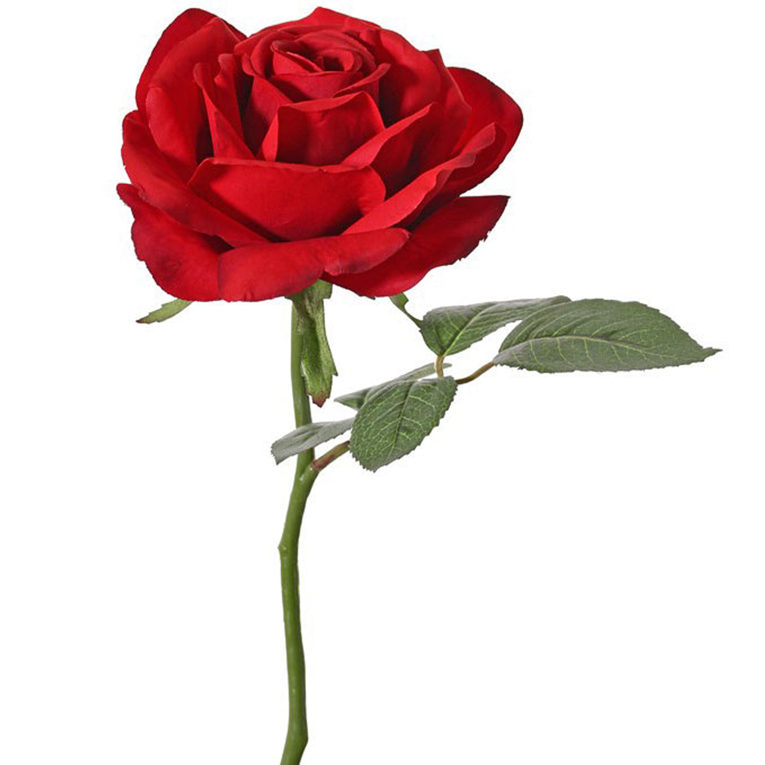 Kunstbloem Roos de luxe - rood - 30 cm - kunststof steel - decoratie bloemen