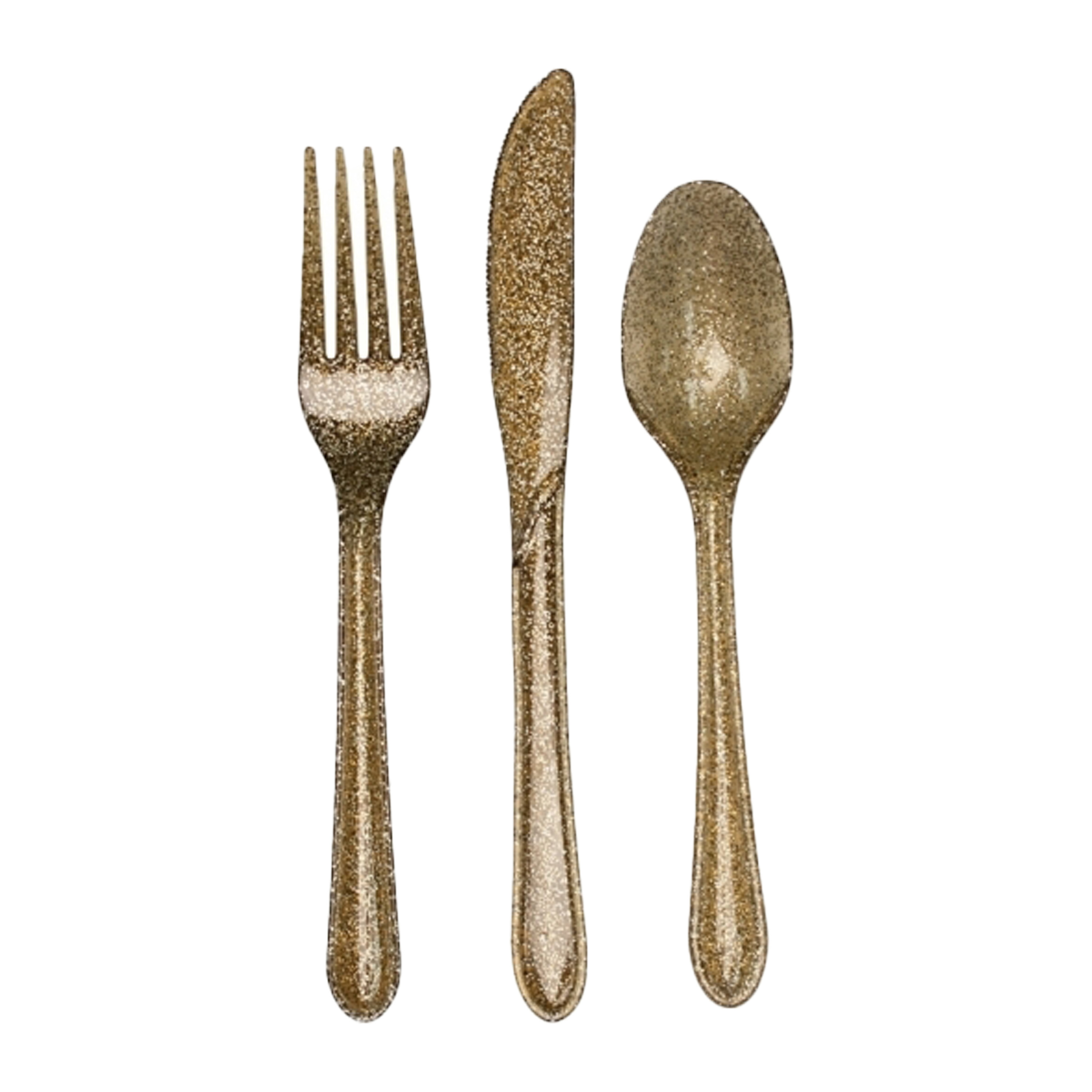 Kunststof bestek party-bbq glitter 24x delig goud messen-vorken-lepels herbruikbaar