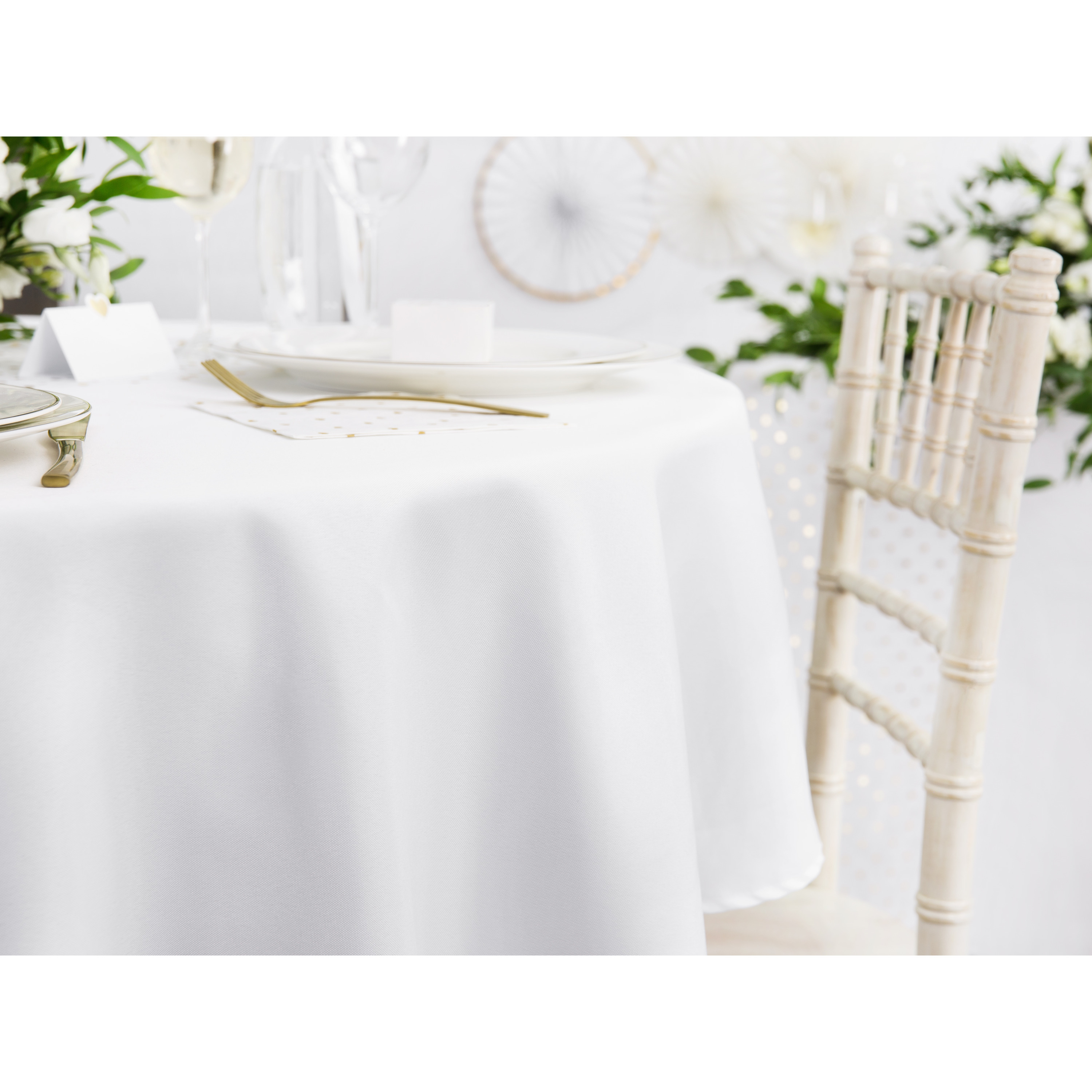 Tafelkleed-tafellaken rond wit 230 cm polyester Bruiloft tafelkleden