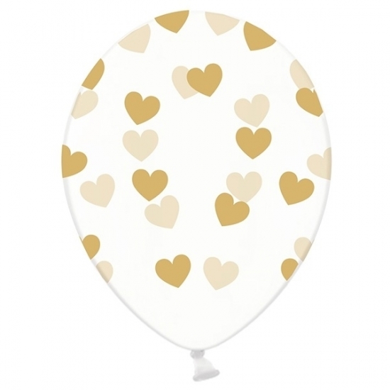 Transparante ballonnen met hartjes goud 6 stuks