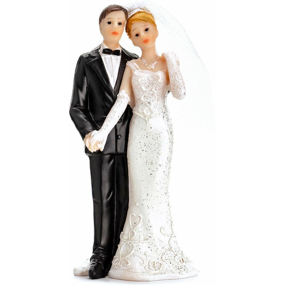 Trouwfiguurtje/caketopper bruidspaar - bruid en bruidegom klassiek - Bruidstaart figuren - 13 cm