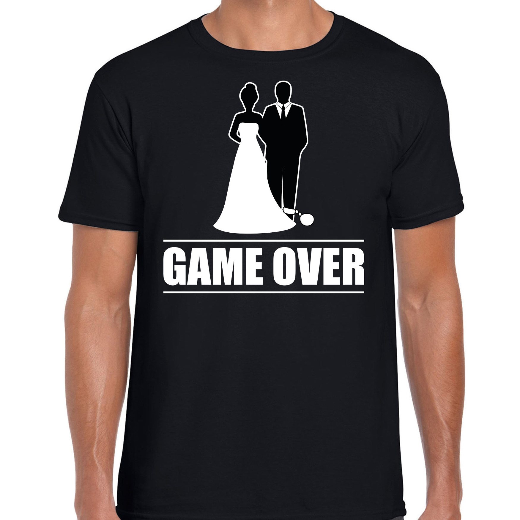 Vrijgezellen feest t-shirt voor heren Game Over zwart bachelor party-bruiloft