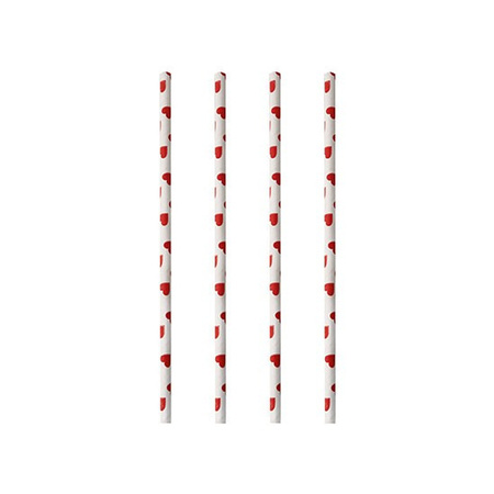 100x Paper straws white with hearts