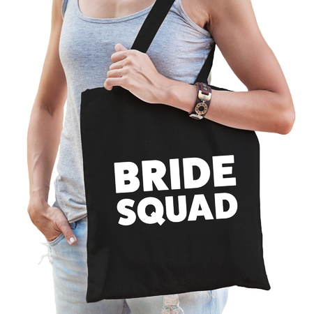 Pakket Vrijgezellenfeest dames tasjes/ goodiebag: 1x Bride to Be zwart+ 7x Bride Squad zwart
