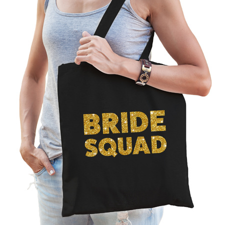 Pakket Vrijgezellenfeest dames tasjes/ goodiebag: 1x Bride to Be zwart goud+ 9x Bride Squad zwart go