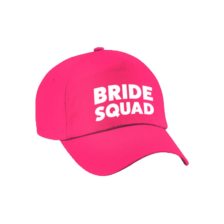 Vrijgezellenfeest dames petjes pakket - 1x Bride to Be roze + 5x Bride Squad roze
