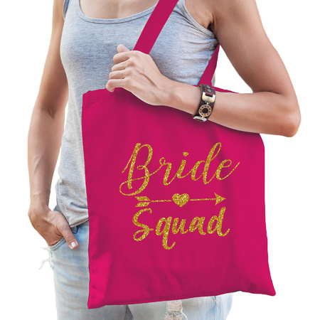 1x Vrijgezellenfeest Bride Squad tasje roze/goud goodiebag dames