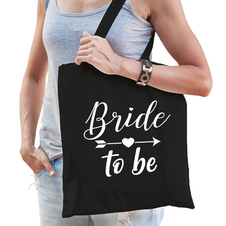 Vrijgezellenfeest dames tasjes/ goodiebag pakket: 1x Bride to Be zwart+ 5x Bride Squad zwart