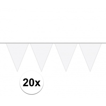 20x stuks Witte vlaggetjes slinger van 10 meter