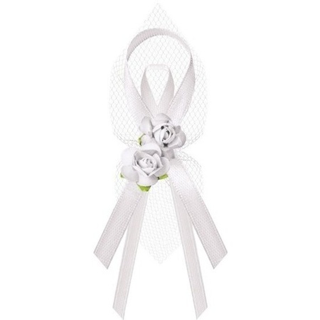 24x Bruiloft/huwelijk witte corsages 9 cm met rozen