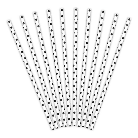 30x White straw with black dots