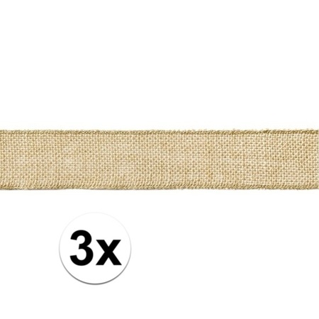 3x Burlap gift/decoration ribbon 5 x 500 cm roll