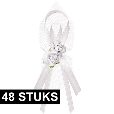 48x Bruiloft/huwelijk witte corsages 9 cm met rozen