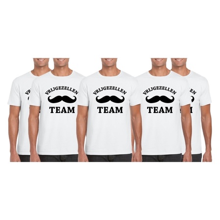 5xWit heren T-shirt met Vrijgezellen Team opdruk Maat XL