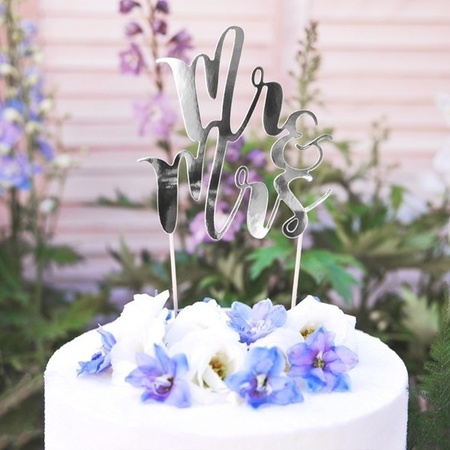 Wedding cake topper Mr & Mrs silver 25 cm