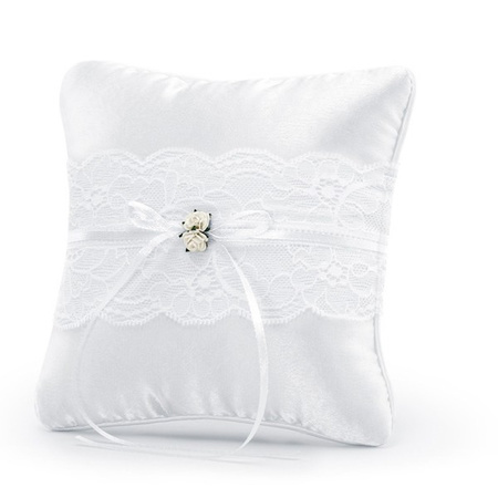 Wedding rings pillow with white roses 16 cm