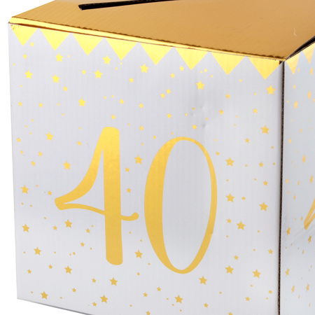 Envelope box - Birthday - 40 years - white/gold - cardboard - 20 x 20 cm