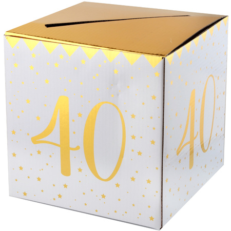Enveloppendoos - Verjaardag - 40 jaar - wit/goud - karton - 20 x 20 cm