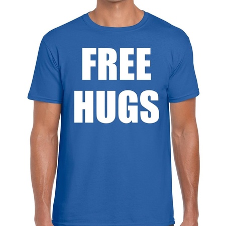 Free hugs tekst t-shirt blauw heren