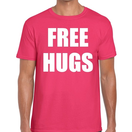 Free hugs tekst t-shirt roze heren