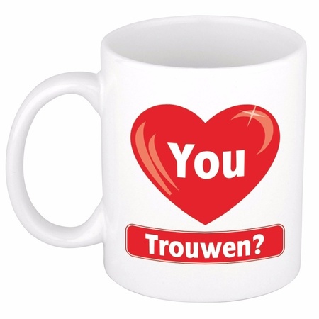 Wedding proposal gift Love You - Trouwen cup / mug 300 ml with beige teddy bear with love heart
