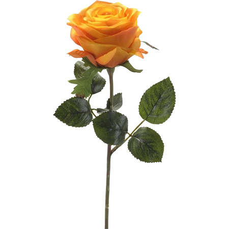 Kunstbloem roos Simone - geel/oranje - 45 cm - decoratie bloemen