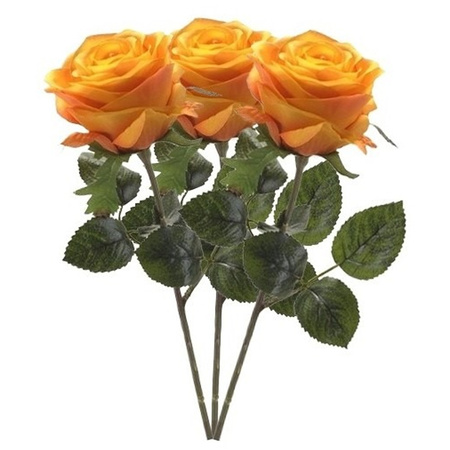 Kunstbloem roos Simone - geel/oranje - 45 cm - decoratie bloemen