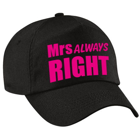 Mrs Always right pet / cap zwart met roze letters dames