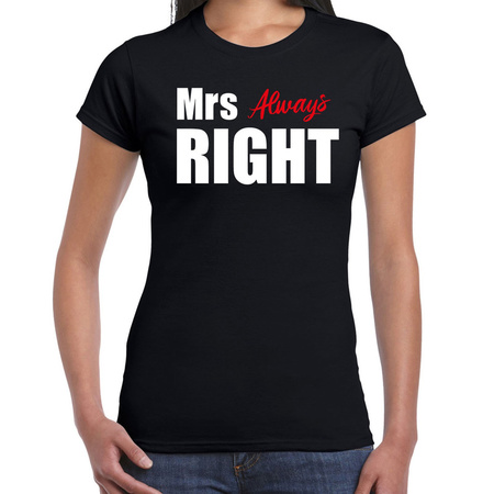 Mrs always right t-shirt black with white letters for ladies