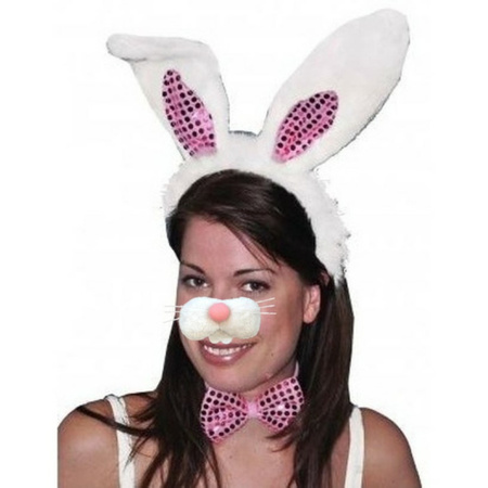 Easter bunny set - ears tiara with teeth/nose - white