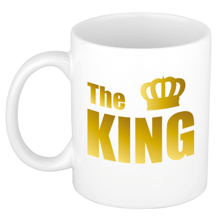 The queen en the king mug / cup white with golden crown and golden letters 300 ml