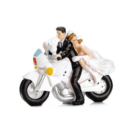 Wedding cake figurine - bride and groom couple on motorcycle - 11 cm