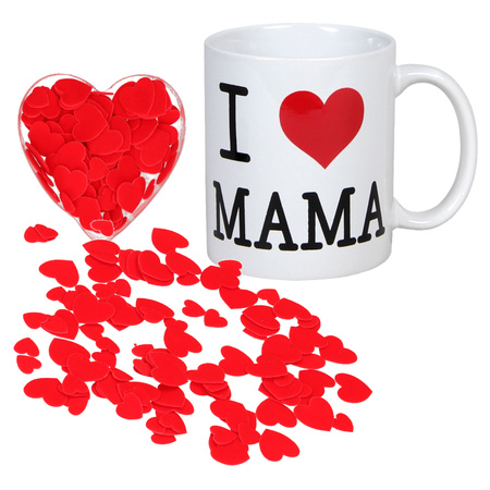 Valentines day gift set coffee mug with deco hearts