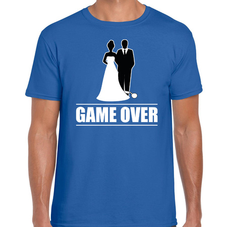 Vrijgezellen feest t-shirt voor heren - Game Over - blauw - bachelor party/bruiloft
