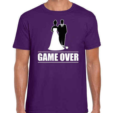 Vrijgezellen feest t-shirt voor heren - Game Over - paars - bachelor party/bruiloft