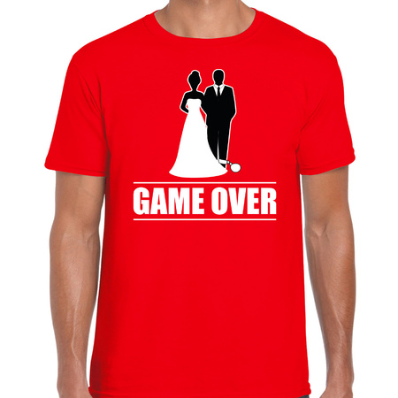 Vrijgezellen feest t-shirt voor heren - Game Over - rood - bachelor party/bruiloft
