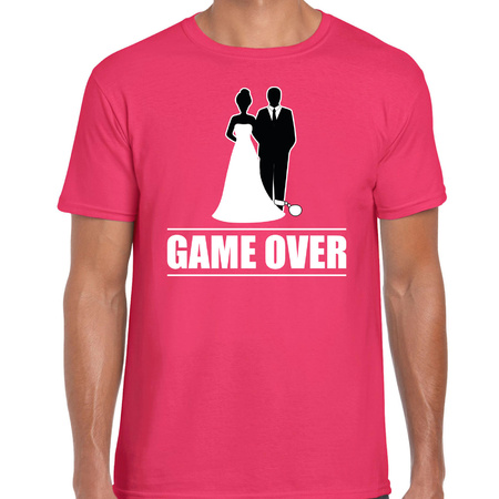 Vrijgezellen feest t-shirt voor heren - Game Over - roze - bachelor party/bruiloft